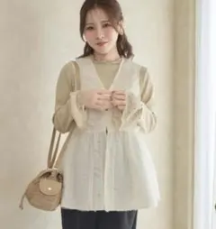 しまむら　yumi アイボリー　チュール ベスト ジレ