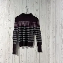 a.n.a ストライプ 長袖ニットセーター PS タートルネック 紫 即日発送