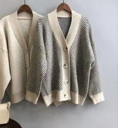 ヘリンボーン柄ニットカーディガン