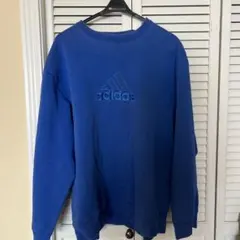 adidas 青色 ロゴ刺繍 クルーネック トレーナー
