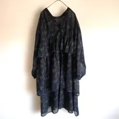 KBF　花柄　シアー　長袖　春夏　チュニックワンピース