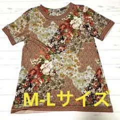 D.Three レディース　半袖　花柄Tシャツ　カットソー　トップス　チュニック