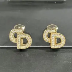 ディオール イヤリング CDロゴ ラインストーン 幅1.5cm ゴールド色系