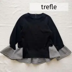trefle ペプラムボーダートップス 袖フレア ブラック 黒 トレフル