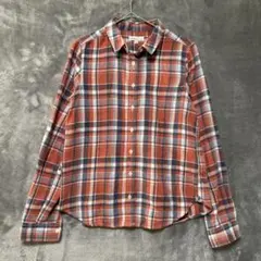 earth music&ecology チェック長袖フランネルシャツ Sオレンジ