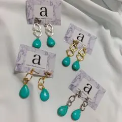 2091 ゴールドorシルバー☺︎2連チェーンと雫型ターコイズブルーのピアス☺︎