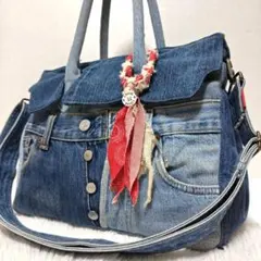 リメイクバッグ トートバッグ 2way ショルダー デニム フラップ 底鋲 A4