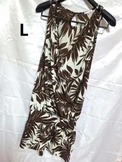 ボタニカル柄 ノースリーブワンピース　 Lサイズ
