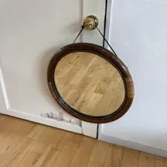 ☆アンティーク☆ビンテージ　ラタン　丸型　籐　鏡　ミラー