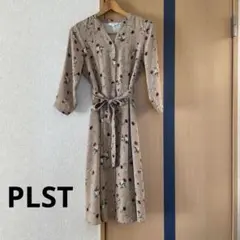 PLST プラステ フラワープリントノーカラーシャツワンピース美品✨