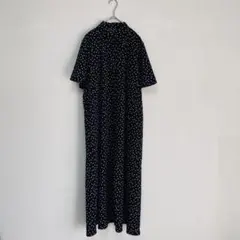 【a.v.v/アーヴェヴェ】シャツワンピース ロング　ドット【L】黒　半袖　夏