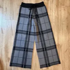 グレー系チェック柄ワイドパンツ ニット レディース