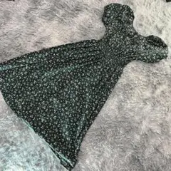 美品 良品 ユニクロ ワンピース 深緑 花柄 ロングスカート 半袖