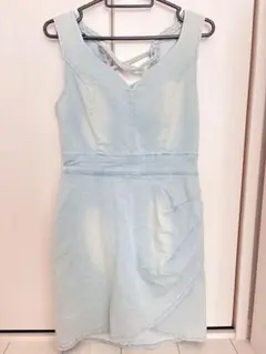 【美品】ライトブルー ノースリーブ ミニワンピース