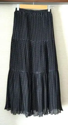 【新品未使用】黒 ドット柄 ロングティアードプリーツスカート しまむら