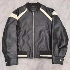【美品】ZARA コントラスト フェイクレザー ボンバージャケット M