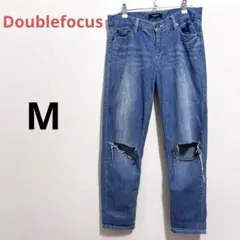 【ダブルフォーカス】ダメージデニム　ダメージジーンズ　レディース　色落ちデニム
