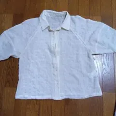 しまむら　ホワイト 半袖 チェック柄 シャツ ブラウス