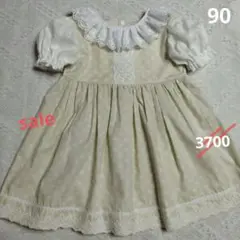 ハンドメイド ⭐コットンフリル襟⭐綿レース パフスリーブ⭐ワンピース 90サイズ