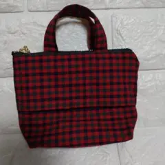 持ち手つき　ポケットティッシュ　ポーチ　ファミリアチェック　赤