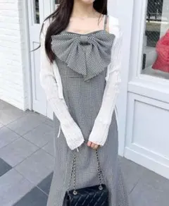 【INGNI】フロントリボンマーメイドキャミワンピース　ギンガムチェック