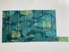 森と動物柄の生地＋チェック柄生地（両生地とも一部使用済）