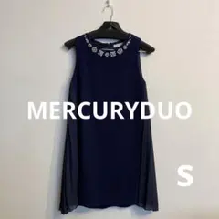 MERCURYDUO ビジュー付きドレス Sパーティ 結婚式 二次会 ネイビー