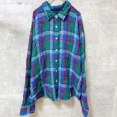アメリカンイーグル 長袖ネルシャツ チェック 2XL 緑 青 赤 綿 デイリー