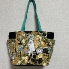 猫柄　サイドポケット付きトートバッグ　ハンドメイド