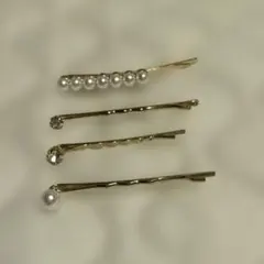 ヘアピン 4点セット パール ストーン キラキラ ヘアアクセサリー パール