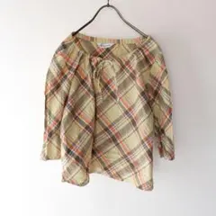 90s USED 古着 チェック リボン プルオーバー ブラウス トップス