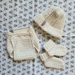 ☆値下げ☆ ハンドメイド ベビー 編み物セット（帽子・靴下・オムツカバー）新生児