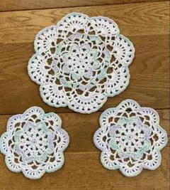 レース編み ティータイムコースター３枚セット