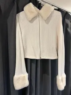 SHEIN ホワイトファー襟ニットジャケット EU 38