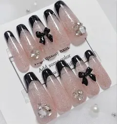 ネイルチップ 現品 ピンク マグネット リボン フレンチ ガーリー
