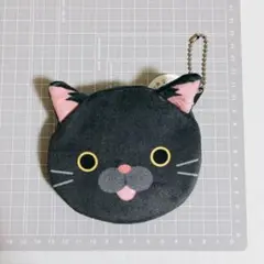 新品匿名 キャットフェイスポーチ 黒猫 キーホルダーボールチェーン付 ダイカット