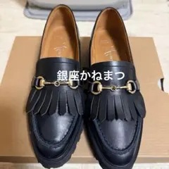 美品　銀座かねまつ フリンジ ビットローファー 黒　本革　22のサムネイル
