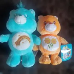 ケアベアキラキラ青ぬいぐるみオレンジリール付きポーチカードケース付き