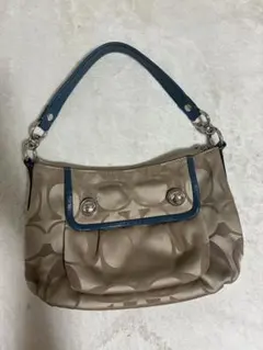 Coach ロゴ柄 ハンドバッグ ベージュ/青