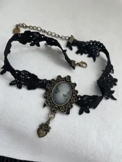 ブラックレースカメオチョーカー　ネックレス