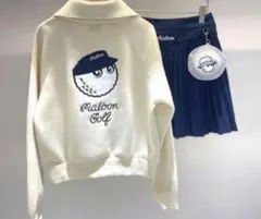 Malbon ゴルフ 上下セット 長袖スウェット＋スカート ホワイト 即購入可⛳ Malbon ゴルフ 上下セット 長袖スウェット＋スカート ホワイト
