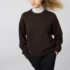 UNIQLO スムースコットンクルーネックセーター　ブラウン　L