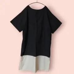 レディース 半袖 ロング チュニック 黒/白 フリーサイズ