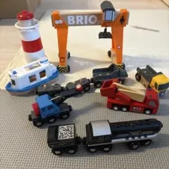 BRIO 木製レールセット 港 クレーン 灯台 船 車両
