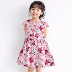 BeBe 花柄ワンピース150 日本製 リボン 半袖　ピンク系