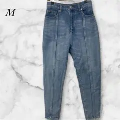 ハイウエストデニム　フロントステッチ　ストレッチ　M　ライトブルー