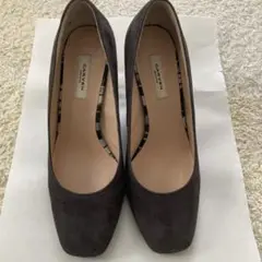 カルヴェン CARVEN 転写パンプス チャンキーヒール スエード　22.5cm