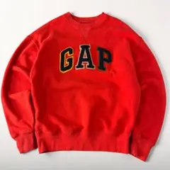 GAP スウェットプルオーバーシャツ ボアアーチロゴ 赤 XS 古着 裏起毛 상태좋음