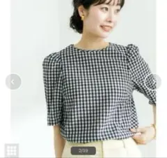 アーバンリサーチ★サッカー ギンガムチェック ギャザースリーブラウス