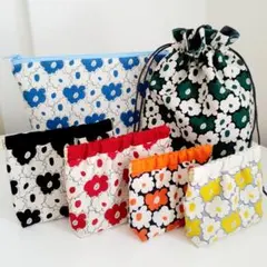 北欧　花柄　ポーチ　6点セット　バネポーチ　ファスナーポーチ　巾着